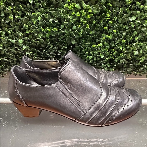 Rieker Shoes - Rieker Black Leather Low Heel Ankle Slip-On Booties